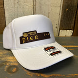 Hermosa Beach PIER AVE High Crown Trucker Hat - White