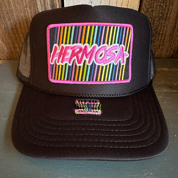 Hermosa Beach HERMOSA'84 High Crown Trucker Hat - Black (Curved Brim)