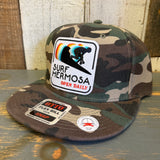 Camo snapback hat in green tones with classic mesh back, suitable for daily wear. Made by Hermosa Beach Threads.