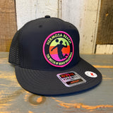 Black 6-panel snapback hat with a volleyball player silhouette logo, made from durable material for casual wear.