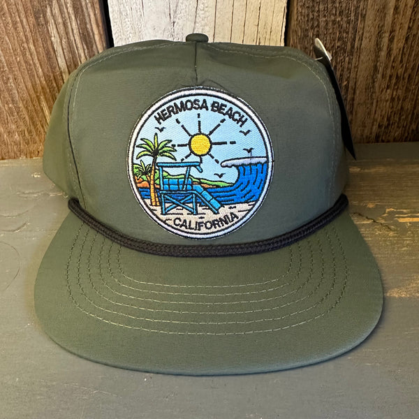 Hermosa Beach SHOREFRONT - 5 Panel Nylon Hat - Military Green
