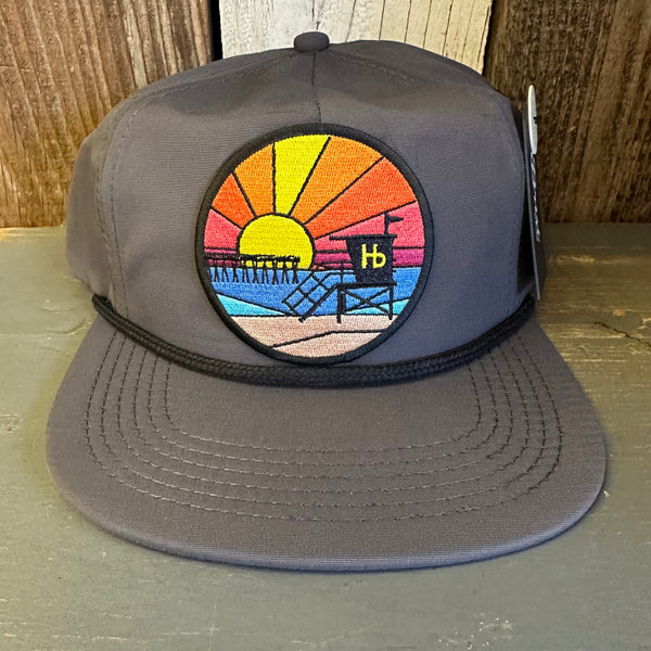 Hermosa Beach OBLIGATORY SUNSET - 5 Panel Nylon Hat -Charcoal