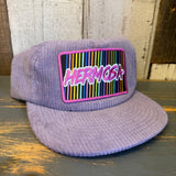 Moonstone purple corduroy field trip hat with adjustable strap and a striped patch.
