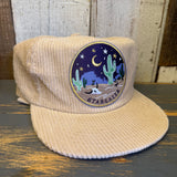 Eggshell corduroy field trip hat with a desert patch showing cacti and stars; suitable for outdoor casual use.