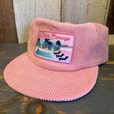 Blush pink corduroy field trip hat with a vintage Palm Springs California patch. Suitable for casual outdoor use.