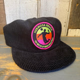Black corduroy hat featuring a rectangular patch, vintage workwear style, suitable for casual or outdoor use.