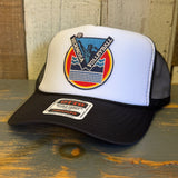 Black and white volleyball hat with Hermosa Beach Threads logo, designed for sports or casual outdoor wear.