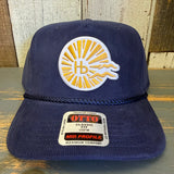 Navy blue corduroy cap with embroidered logo and Otto sticker on the brim, suitable for casual wear.