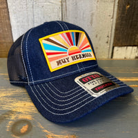Hermosa Beach MUY HERMOSA Premium 6 Panel Denim Trucker Hat - Navy/White Stitching