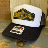 Black and white mesh trucker hat with embroidered ARE YOU ESTABLISHED? text on the front panel.