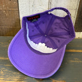 Purple 6-panel low-profile dad hat featuring Hermosa Beach Lifeguard Tower design, suitable for casual outdoor wear.
