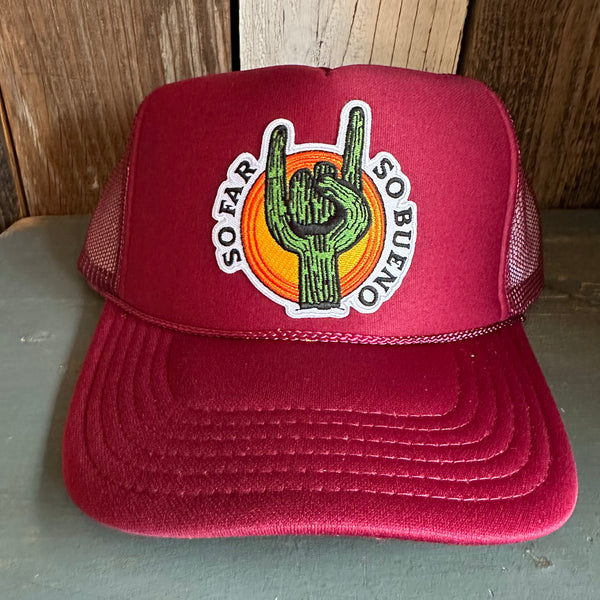 SO FAR :: SO BUENO High Crown Trucker Hat - Burgundy Maroon