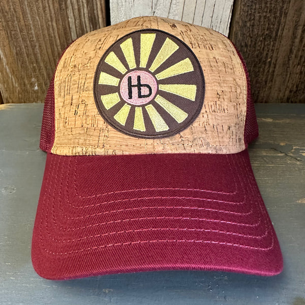 Hermosa Beach SUNBEAMS Premium Cork Low Profile Mesh Back Trucker Hat - (Maroon/Cork)