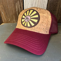 Hermosa Beach SUNBEAMS Premium Cork Low Profile Mesh Back Trucker Hat - (Maroon/Cork)