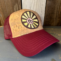Hermosa Beach SUNBEAMS Premium Cork Low Profile Mesh Back Trucker Hat - (Maroon/Cork)
