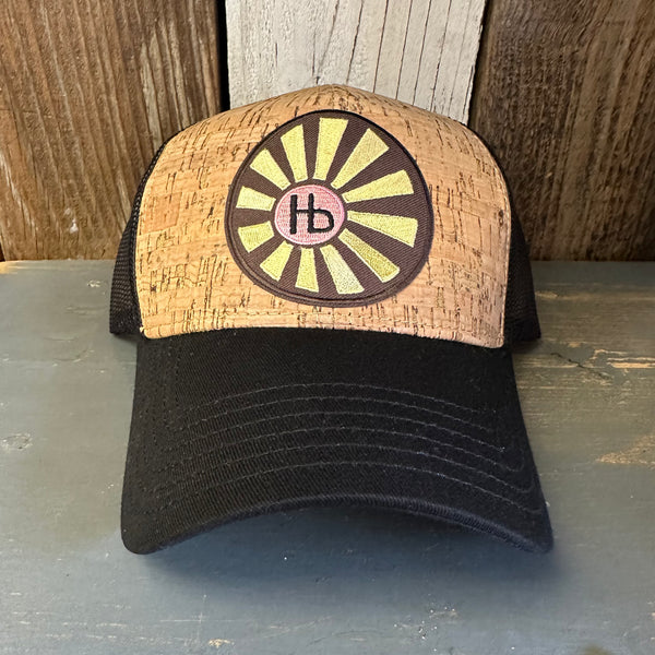 Hermosa Beach SUNBEAMS Premium Cork Low Profile Mesh Back Trucker Hat - (Black/Cork)