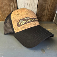 Hermosa Beach HERMOSA AVE Premium Cork Low Profile Mesh Back Trucker Hat - (Black/Cork)