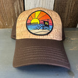 Hermosa Beach OBLIGATORY SUNSET Premium Cork Low Profile Mesh Back Trucker Hat - (Brown/Cork)