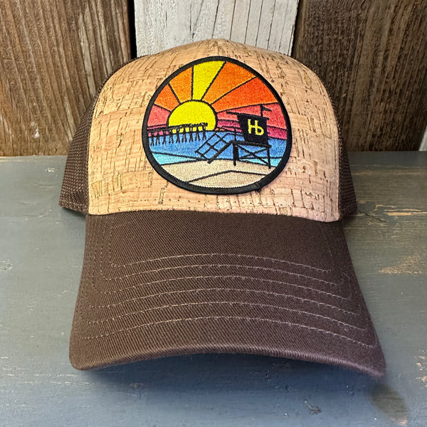 Hermosa Beach OBLIGATORY SUNSET Premium Cork Low Profile Mesh Back Trucker Hat - (Brown/Cork)