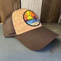Hermosa Beach OBLIGATORY SUNSET Premium Cork Low Profile Mesh Back Trucker Hat - (Brown/Cork)