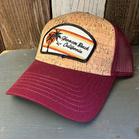 Hermosa Beach RETRO SUNSET Premium Cork Low Profile Mesh Back Trucker Hat - (Maroon/Cork)