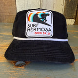 SURF HERMOSA :: OPEN DAILY Premium 5-Panel Corduroy Hat - Black/White Rope