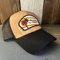 Hermosa Beach RETRO SUNSET Premium Cork Low Profile Mesh Back Trucker Hat - (Black/Cork)