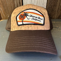 Hermosa Beach RETRO SUNSET Premium Cork Low Profile Mesh Back Trucker Hat - (Brown/Cork)