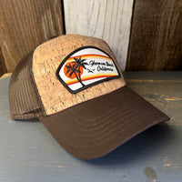 Hermosa Beach RETRO SUNSET Premium Cork Low Profile Mesh Back Trucker Hat - (Brown/Cork)