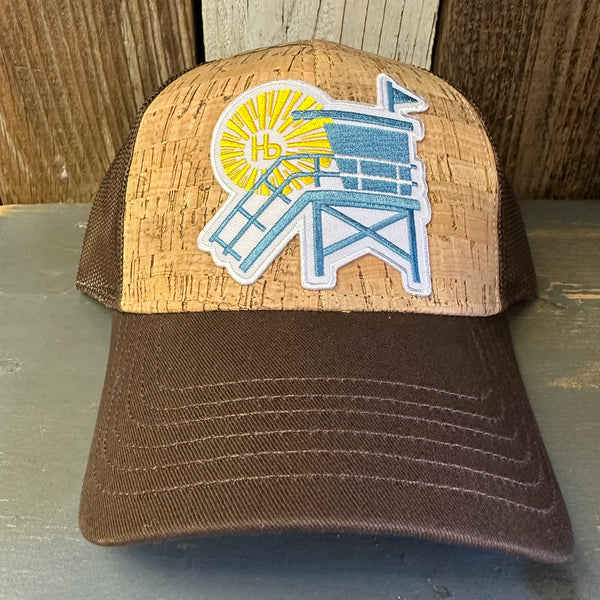 Hermosa Beach NORTH OF PIER LIFEGUARD TOWER Premium Cork Low Profile Mesh Back Trucker Hat - (Brown/Cork)