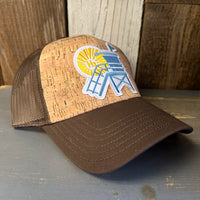 Hermosa Beach NORTH OF PIER LIFEGUARD TOWER Premium Cork Low Profile Mesh Back Trucker Hat - (Brown/Cork)