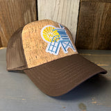 Hermosa Beach NORTH OF PIER LIFEGUARD TOWER Premium Cork Low Profile Mesh Back Trucker Hat - (Brown/Cork)