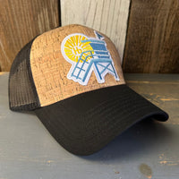 Hermosa Beach NORTH OF PIER LIFEGUARD TOWER Premium Cork Low Profile Mesh Back Trucker Hat - (Black/Cork)