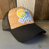 Hermosa Beach NORTH OF PIER LIFEGUARD TOWER Premium Cork Low Profile Mesh Back Trucker Hat - (Black/Cork)