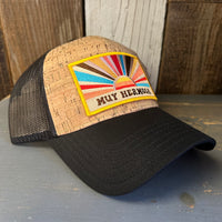 Hermosa Beach MUY HERMOSA Premium Cork Low Profile Mesh Back Trucker Hat - (Black/Cork)