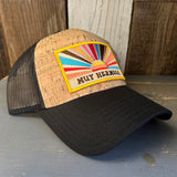Hermosa Beach MUY HERMOSA Premium Cork Low Profile Mesh Back Trucker Hat - (Black/Cork)