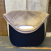 Hermosa Beach HERMOSA AVE - 5 Panel Mid Profile Trucker Hat - Khaki/Black