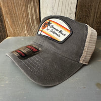 Hermosa Beach RETRO SUNSET 6 Panel Low Profile "OTTO COMFY FIT" Mesh Back Trucker Hat - Vintage Wash Black/Khaki