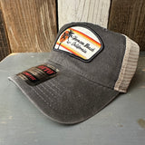 Hermosa Beach RETRO SUNSET 6 Panel Low Profile "OTTO COMFY FIT" Mesh Back Trucker Hat - Vintage Wash Black/Khaki