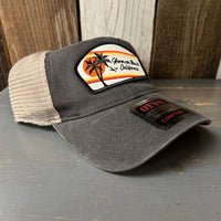 Hermosa Beach RETRO SUNSET 6 Panel Low Profile "OTTO COMFY FIT" Mesh Back Trucker Hat - Vintage Wash Black/Khaki