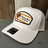 Hermosa Beach RETRO SUNSET - 5 Panel Mid Profile Mesh Back Trucker Hat - White