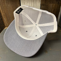 MANHATTAN BEACH PIER & ROUNDHOUSE - 6 Panel Trucker Hat - Heather Grey/White