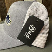 MANHATTAN BEACH PIER & ROUNDHOUSE - 6 Panel Trucker Hat - Heather Grey/White