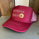 Hermosa Beach WELCOME SIGN High Crown Trucker Hat - Burgundy Maroon
