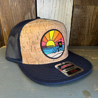 Hermosa Beach OBLIGATORY SUNSET Premium Cork Trucker Hat (Navy Blue)