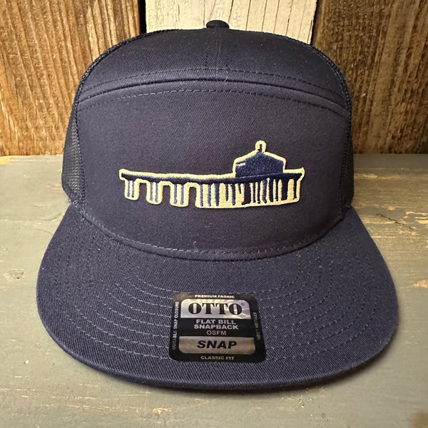 MANHATTAN BEACH PIER & ROUNDHOUSE 7 Panel Mid Profile Trucker Snapback Hat - Navy