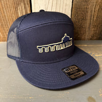 MANHATTAN BEACH PIER & ROUNDHOUSE 7 Panel Mid Profile Trucker Snapback Hat - Navy