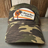 Hermosa Beach RETRO SUNSET 6 Panel Low Profile Trucker Hat - Camo/Brown Mesh