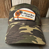 Hermosa Beach RETRO SUNSET 6 Panel Low Profile Trucker Hat - Camo/Brown Mesh