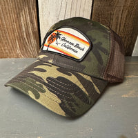 Hermosa Beach RETRO SUNSET 6 Panel Low Profile Trucker Hat - Camo/Brown Mesh